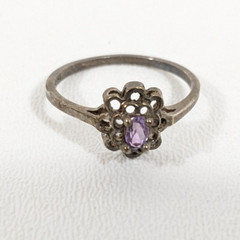 VTG Sterling Silver 925 Amethyst Flower Ring Beautiful Fancy Jewelry Floral