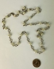 VTG 1960s AUSTRIAN White/Clear Crystal Bezel Set Faux Pearl Necklace 35 in USA