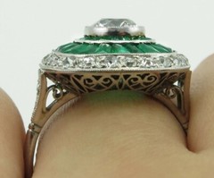Art Deco Style Lab-Created Diamond Halo Emerald Wedding 14K White Gold FN Ring