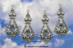 #0009 ANT’D .925 STERLING SILVER PLATED FILIGREE TEARDROP W/TOP HANG RING- 4 Pcs