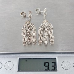 Vintage Sterling Silver 925 Byzantine Link Chain Fringe Dangle Earrings