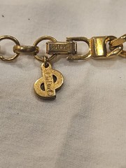 Vintage Christian Dior Classic Logo Black Rhinestone Gold Chain Necklace 18 In