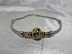 Vintage Yellow Painted Ceramic Bead Necklace Choker 15in