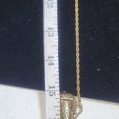 1928 Gold Tone Perfume Needle case Necklace Ornate Engraved Amphora Pendant 30in