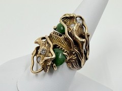 Antique Victorian 14K Gold Jade & Diamond Chinese Dragon Bypass Ring by Nosey
