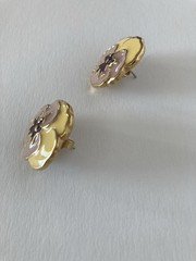 Vintage Pansy Flower Pierced Earrings With Yellow, Lavender & Mauve Enamel