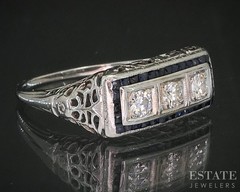 Antique 18k Gold Natural .30ctw Diamond Sapphire Filigree Band Ring 3.1g i20281