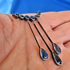 Original STERLING SILVER 925 Deco Modernist Rare Necklace Vintage Sapphire Paste