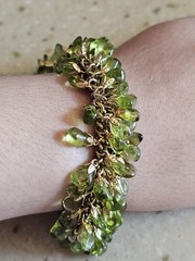 Vintage Mid Century Natural Peridot Chip Fringe Bracelet & Earrings Set