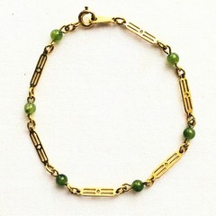 Dainty Faux Jade Panel Link Chain Bracelet Minimalist Signed 70s Jewelry Gift 7”