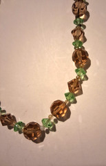 Vintage Lisner Necklace Champagne and Green Glass Beads That Glow.