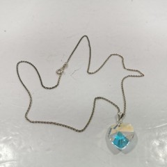 Vintage F.N.A. Italy Sterling Silver Chain Iridescent Crystal Heart Pendant 925