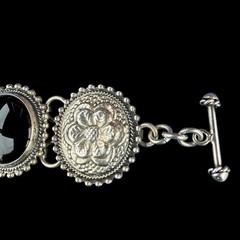 Cll Mexico Black Onyx Gemstone Sterling Silver 925 Floral Bracelet Sz. 7 3/4″