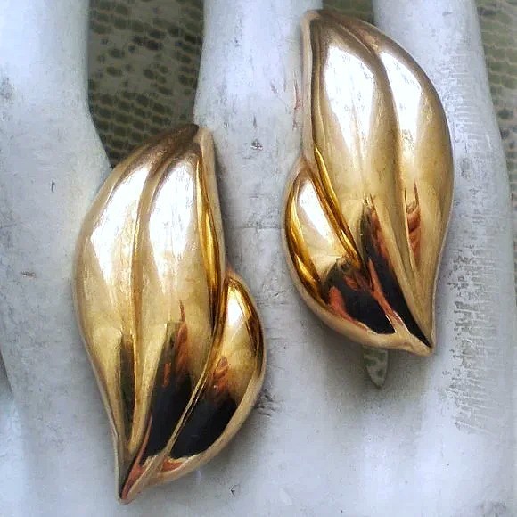 LARGE BOLD Vintage 1970-1990 Solid 14K Yellow Gold Omega Back Earrings 13.1 g.
