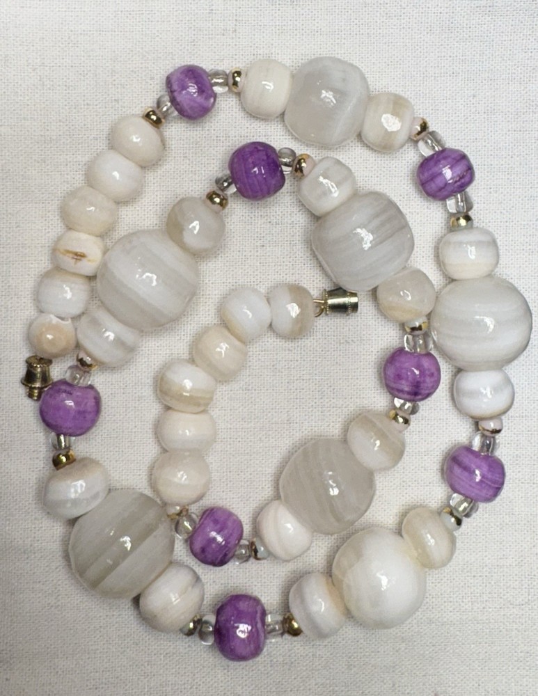 Vintage 1970s-1980s 18” Beaded Necklace Natural Banded Agate Amethyst, Estate