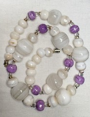 Vintage 1970s-1980s 18” Beaded Necklace Natural Banded Agate Amethyst, Estate