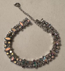 Vintage B David Iridescent AB Rhinestone Bracelet With Safety Chain