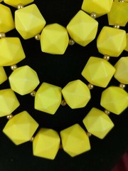 Yellow Faceted Square Beads 3 Strand Necklace with Matching Pierced Earrings