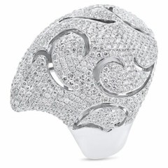 ESTATE WIDE 3.51CT DIAMOND 18KT WHITE GOLD 3D PAVE FILIGREE COCKTAIL RING