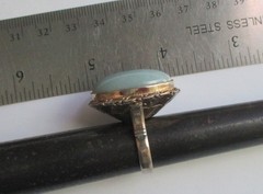 Sz 5.75 BIG BOLD VINTAGE STERLING SILVER CELEDON JADE SOLITAIRE RING TAIWAN