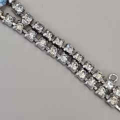 Vintage Rhinestone Bracelet Blue Clear Tapered Silver Tone Safety Chain 6.5″