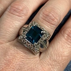 London Blue Topaz Sterling Silver Statement Ring-Emerald Cut Gemstone- Size 6.25