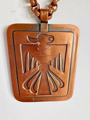Solid Copper Thunderbird Pendant with Southwestern Geometric Design Vintage