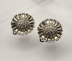 Marcel Boucher 5054 Rhinestone Clip On Earrings Silver Tone Baguette Signed VTG