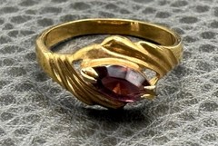 Vintage 80s 90s Gold Plated Marquise Purple Stone Ring Vintage Size 8