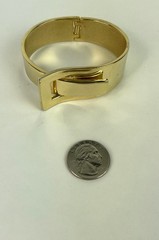 Vintage Cuff Belt Buckle Style Clamper Gold Tone Hinged Bracelet 2.5″ X 2.0″