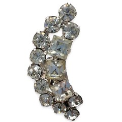 Vintage Clear Round and Square Cut Prong Set Rhinestone Climber Clip Earrings