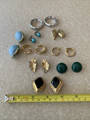 Costume Jewelry Vintage Clip On Earrings Stones Gold & Silver Tone 14 Pairs