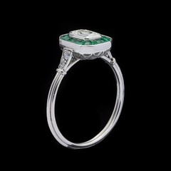 Lab Created Emerald Cut Diamond and Emerald Art Deco Style 925 Silver Gift Ring
