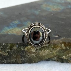 VTG Sterling Silver 935 +W+ Oval Faceted Hematite & Marcasite Ring Sz 6.25