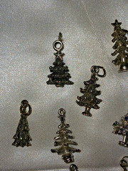 Vintage Lot of 9 Christmas Tree Pendants Charms 2 Sterling