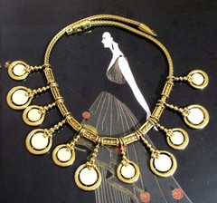 VTG Runway Rare Etruscan MONET Bib Necklace Dangle Sliding Charm White Enamel GP