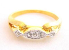 Vintage 14KT GE ESPO 1940s Design Two Toned Clear Stone Gold Plated Ring*NOS