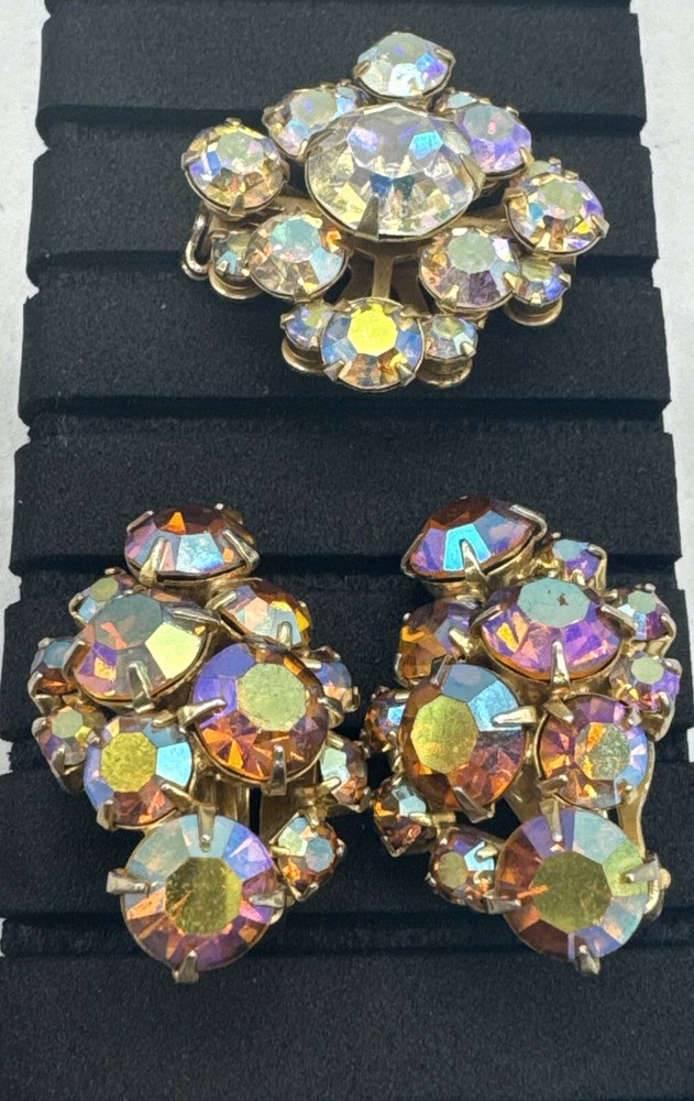Crystal Rhinestone Brooch Earrings Set