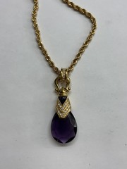Nolan Miller Glamour Collection Gold Tone purple lucite Pendant Necklace