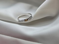 ​Vintage 925 Sterling Silver Marquise Citrine Half Eternity Stack Ring Size 9