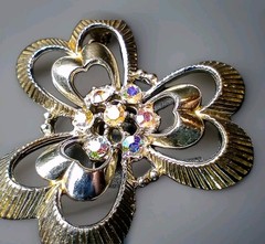 Vintage 3 Piece Set Brooch And Clip-On Earrings Aurora Borealis Rhinestones