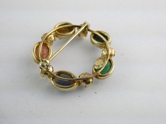 Vintage 1/20th 12k Gold Fill Faux Pearl and Semi Precious Gem Scarabs Circle Pin