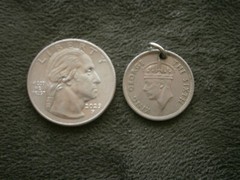 King George VI Malaya 10 Cents Coin Thick Charm Pendant 1950 ~ 4.6g