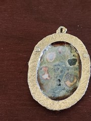 Vintage Green Jasper Gemstone Gold Tone Pendant, 2.5″, No Chain