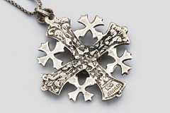 Maltese Heraldic Cross Necklace With Sparkling Pink Stone, 34gr Greek Cross