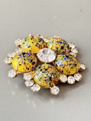 Vintage Verified JULIANA Millefiori Brooch & Earring Set, Yellow Harlequin Multi