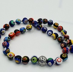 VTG Artisan Necklace Sterling Silver & Millefiori Venetian Murano Glass Bead 22″