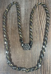 VTG Twist Chain Necklace Gunmetal Black & Silver/Gold Tone 25” Flower Clasp