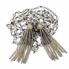 Vintage Faceted Smoky Crystals Necklace Tassel Lariat Art Deco