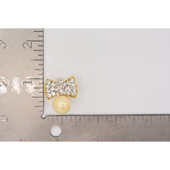Vintage Crystal Bow Earrings Rhinestone Crystal Pearl Gold Tone 1990s 90s BinAG